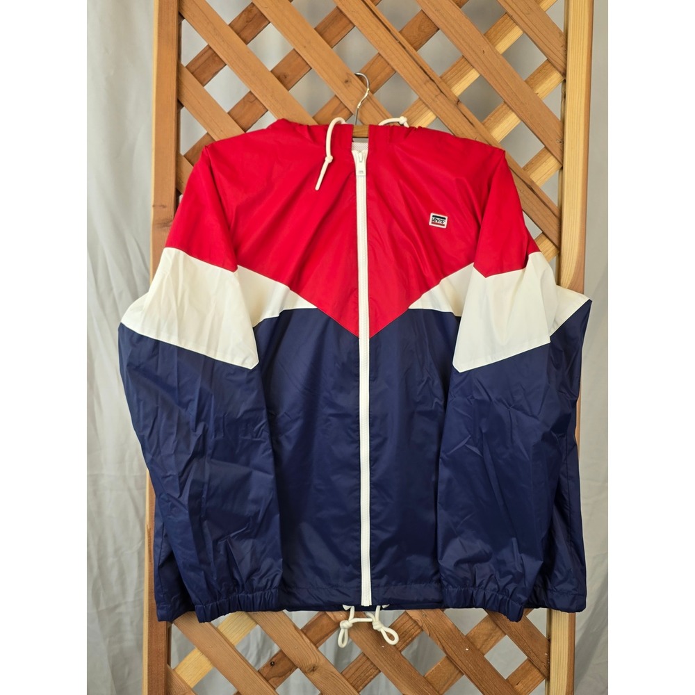 Levi's Windbreaker Jacket Mens M Red White Blue Colorblock Hooded Full Zip -NWOT